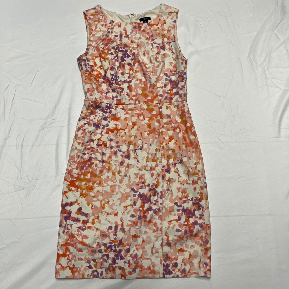 Ann Taylor Pink Orange Abstract Floral Sheath Dress Size 0 - Picture 2 of 5